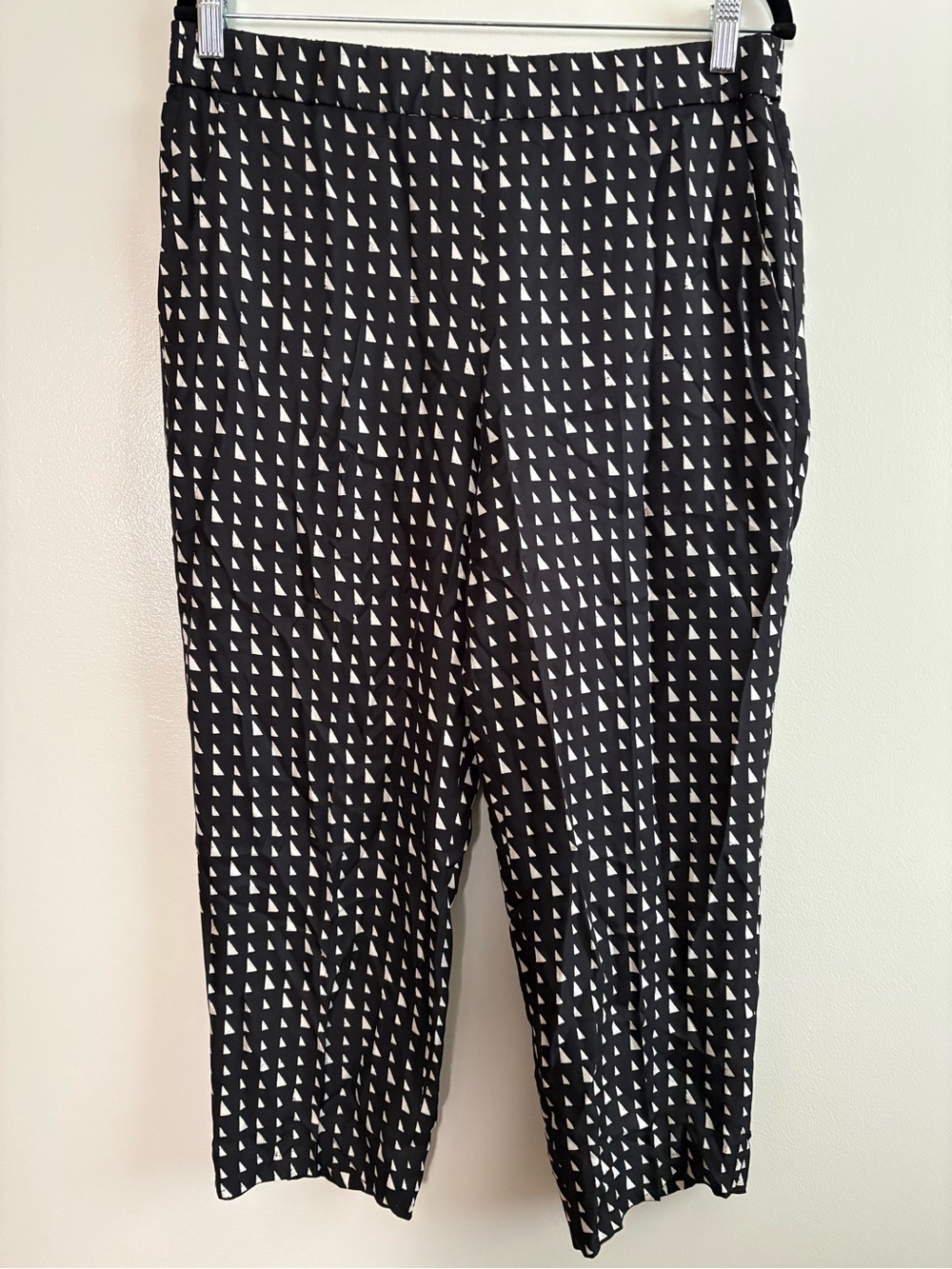 Theory Silk Triangle Stripe Pull On Trousers Slim Leg Black White Size 10